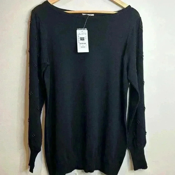 NWT Laura Plus Black Beaded Sweater PTP 23”-24 - Picture 1 of 15